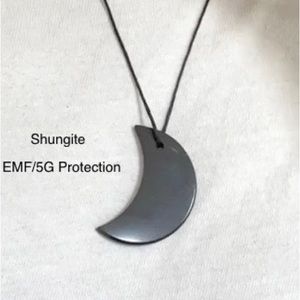 Authentic shungite crescent moon pendant necklace from Karelia, Russia